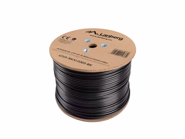 LAN-KABEL CAT.5E UTP 305M SOLID UTOMHUS GEL-FYLLD CU SVART FLUKE PASSERADE LANBERG