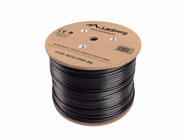 LAN-KABEL CAT.6 UTP 305M SOLID UTOMHUS GEL-FYLLD CU SVART FLUKE PASSERADE LANBERG