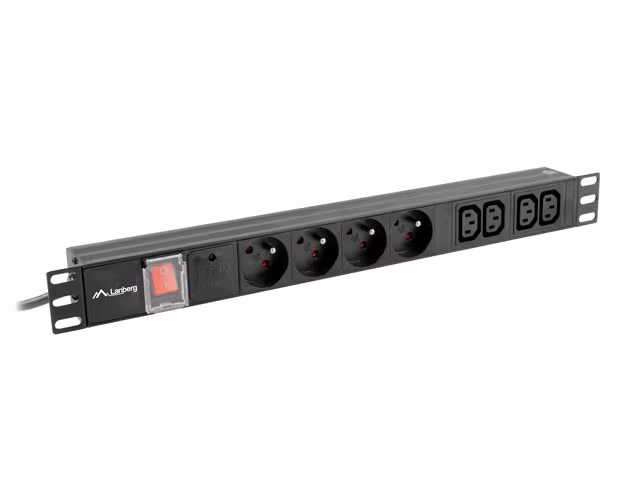 STRÖMFÖRDELNINGSENHET (PDU) 19" LANBERG 1U 10A 2M 4X FRANSKA UTTAG 4X IEC C13 UTTAG SVART C14