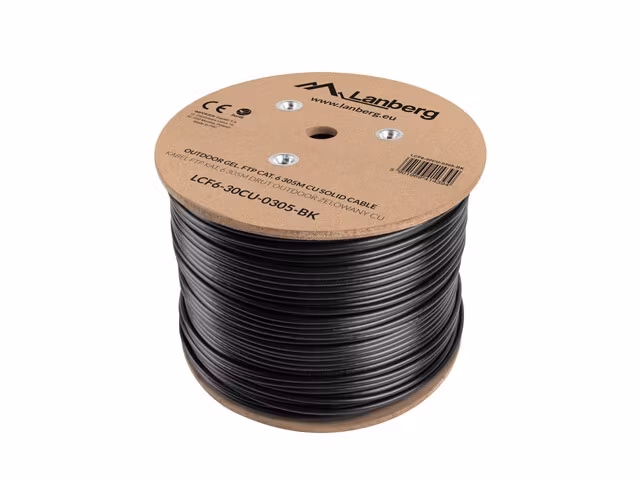 LAN-KABEL CAT.6 FTP 305M SOLID UTOMHUS GEL-FYLLD CU SVART FLUKE PASSERADE LANBERG