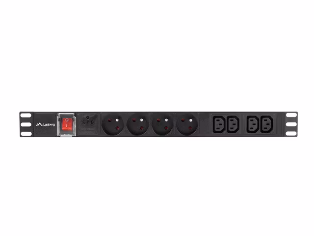 STRÖMFÖRDELNINGSENHET (PDU) 19" LANBERG 1U 10A 2M 4X FRANSKA UTTAG 4X IEC C13 UTTAG SVART C14