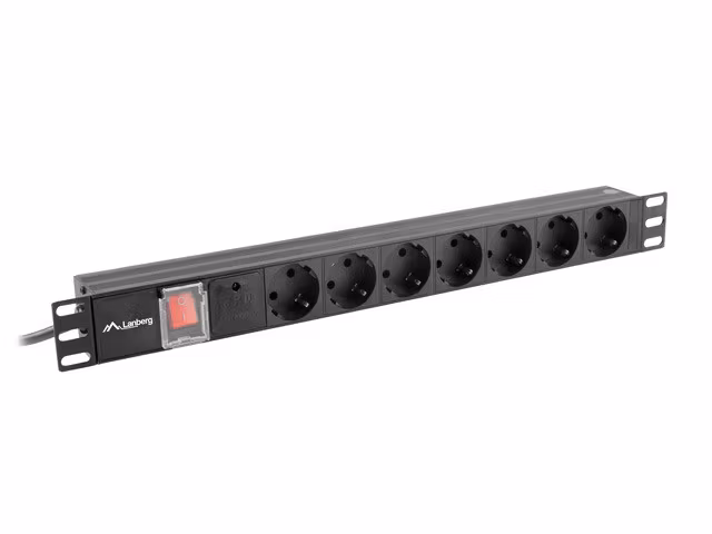 STRÖMFÖRDELNINGSENHET (PDU) 19" LANBERG 1U 16A 2M 7X SCHUKO UTTAG SVART