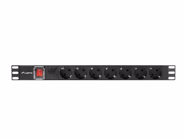 STRÖMFÖRDELNINGSENHET (PDU) 19" LANBERG 1U 16A 2M 7X SCHUKO UTTAG SVART