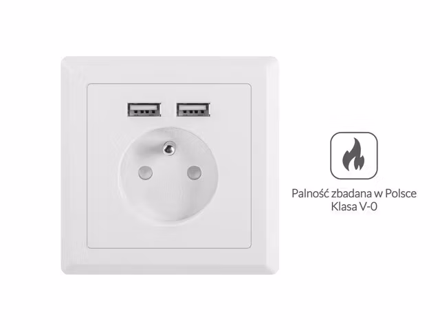 VÄGGUTTAG 230V MED 2 USB-PORTAR 2.1A, FRANSKT UTTAG VIT LANBERG