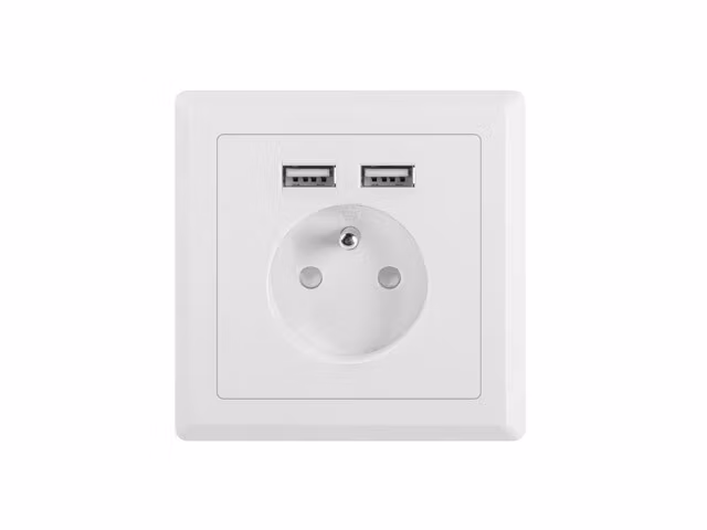 VÄGGUTTAG 230V MED 2 USB-PORTAR 2.1A, FRANSKT UTTAG VIT LANBERG