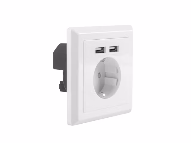 VÄGGUTTAG 230V MED 2 USB-PORTAR 2.1A, SCHUKO UTTAG VIT LANBERG