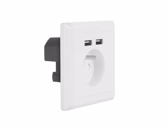 VÄGGUTTAG 230V MED 2 USB-PORTAR 2.1A, FRANSKT UTTAG VIT LANBERG