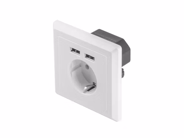 VÄGGUTTAG 230V MED 2 USB-PORTAR 2.1A, SCHUKO UTTAG VIT LANBERG