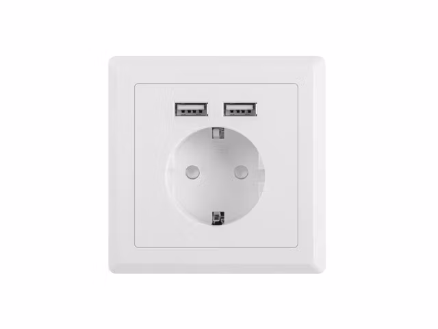 VÄGGUTTAG 230V MED 2 USB-PORTAR 2.1A, SCHUKO UTTAG VIT LANBERG