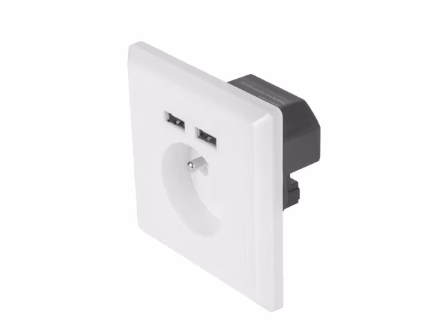 VÄGGUTTAG 230V MED 2 USB-PORTAR 2.1A, FRANSKT UTTAG VIT LANBERG