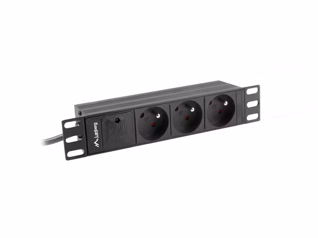 STRÖMFÖRDELNINGSENHET (PDU) 10" LANBERG 1U 16A 2M 3X FRANSKA UTTAG SVART