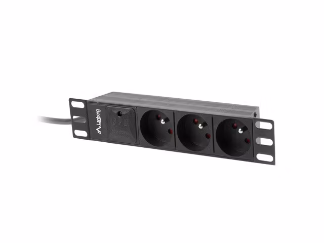 STRÖMFÖRDELNINGSENHET (PDU) 10" LANBERG 1U 16A 2M 3X FRANSKA UTTAG SVART
