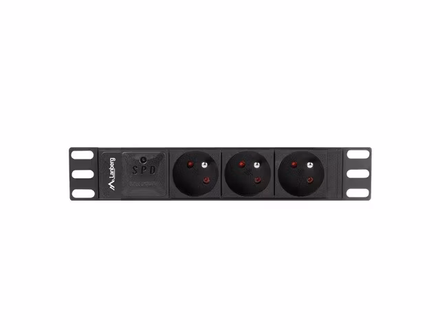 STRÖMFÖRDELNINGSENHET (PDU) 10" LANBERG 1U 16A 2M 3X FRANSKA UTTAG SVART