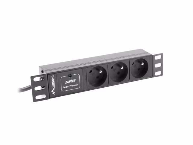 STRÖMFÖRDELNINGSENHET (PDU) 10" LANBERG 1U 10A 2M 3X FRANSKA UTTAG SVART C14