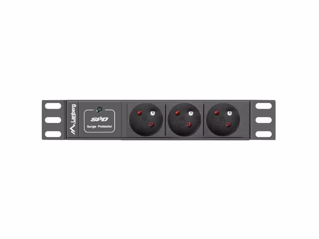 STRÖMFÖRDELNINGSENHET (PDU) 10" LANBERG 1U 10A 2M 3X FRANSKA UTTAG SVART C14