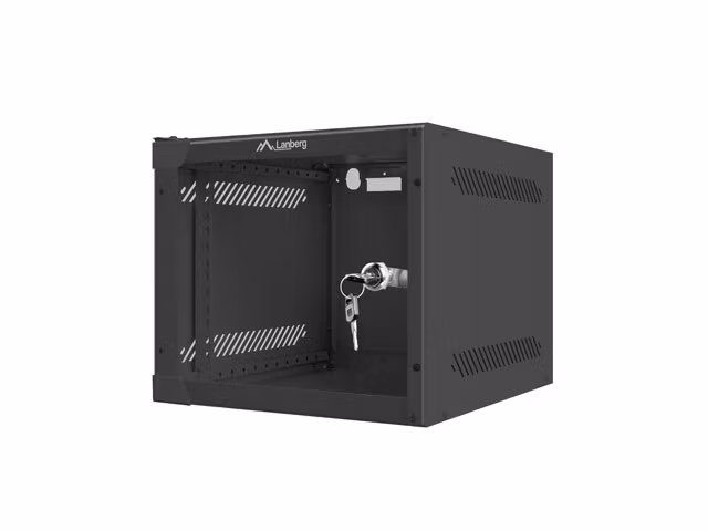 RACKSKÅP 10" VÄGGMONTERAT 4U/280X310 (FLAT PACK) MED GLASDÖRR SVART LANBERG