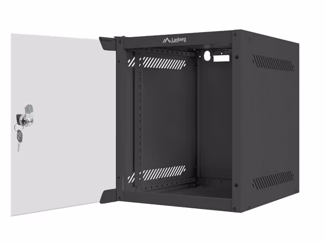 RACKSKÅP 10" VÄGGMONTERAT 6U/280X310 (FLAT PACK) MED GLASDÖRR SVART LANBERG