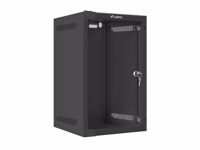 RACKSKÅP 10" VÄGGMONTERAT 9U/280X310 (FLAT PACK) MED GLASDÖRR SVART LANBERG