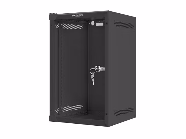 RACKSKÅP 10" VÄGGMONTERAT 9U/280X310 (FLAT PACK) MED GLASDÖRR SVART LANBERG