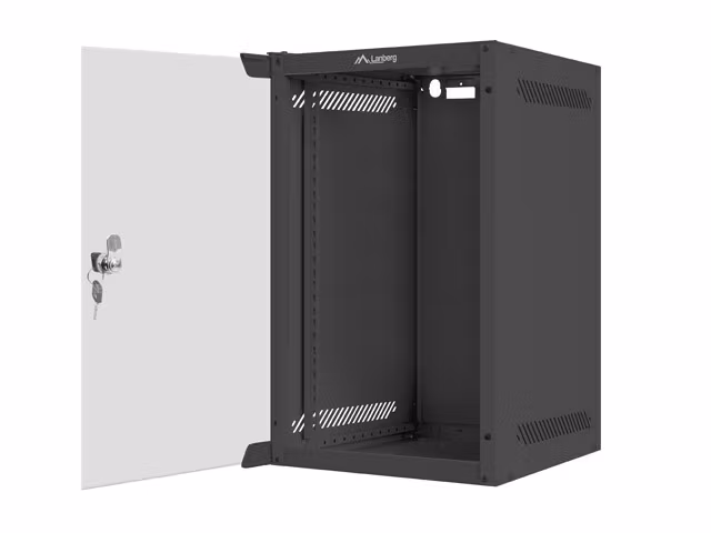 RACKSKÅP 10" VÄGGMONTERAT 9U/280X310 (FLAT PACK) MED GLASDÖRR SVART LANBERG