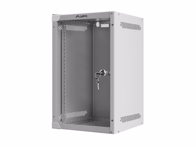 RACKSKÅP 10" VÄGGMONTERAT 9U/280X310 (FLAT PACK) MED GLASDÖRR GRÅ LANBERG