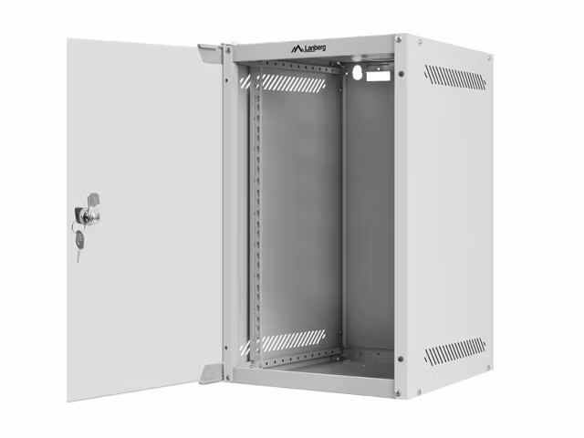 RACKSKÅP 10" VÄGGMONTERAT 9U/280X310 (FLAT PACK) MED GLASDÖRR GRÅ LANBERG