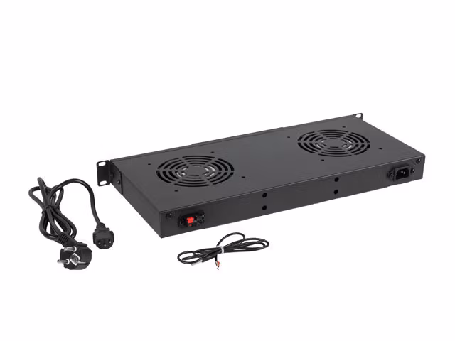19" FLÄKTAGGREGAT / VENTILATIONSPANEL MED LCD 2 FLÄKTAR + TERMOSTAT 230V SVART LANBERG