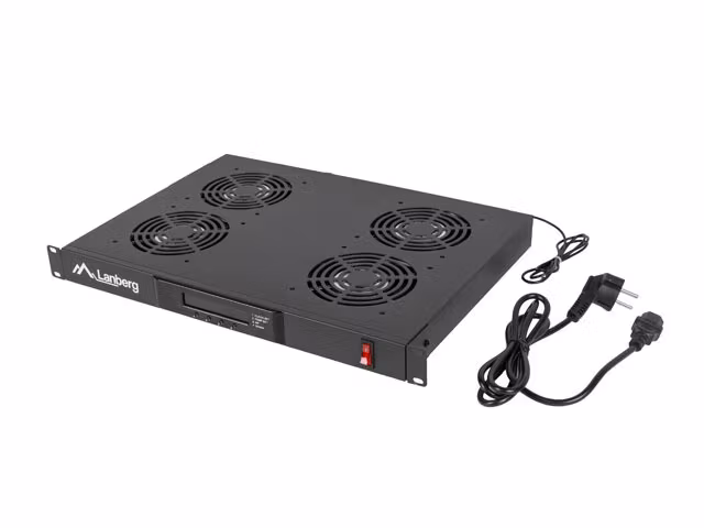 19" FLÄKTAGGREGAT / VENTILATIONSPANEL MED LCD 4 FLÄKTAR + TERMOSTAT 230V SVART LANBERG