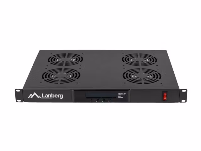 19" FLÄKTAGGREGAT / VENTILATIONSPANEL MED LCD 4 FLÄKTAR + TERMOSTAT 230V SVART LANBERG