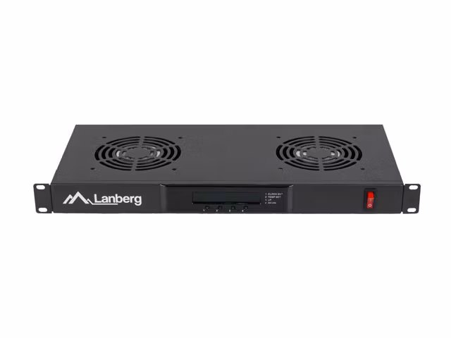 19" FLÄKTAGGREGAT / VENTILATIONSPANEL MED LCD 2 FLÄKTAR + TERMOSTAT 230V SVART LANBERG