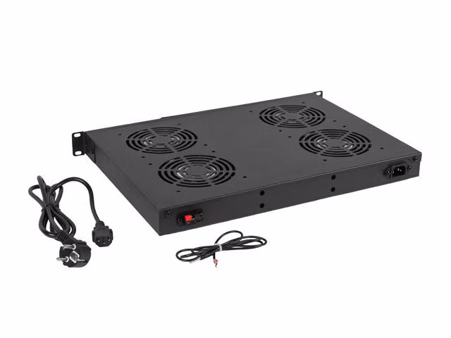 19" FLÄKTAGGREGAT / VENTILATIONSPANEL MED LCD 4 FLÄKTAR + TERMOSTAT 230V SVART LANBERG