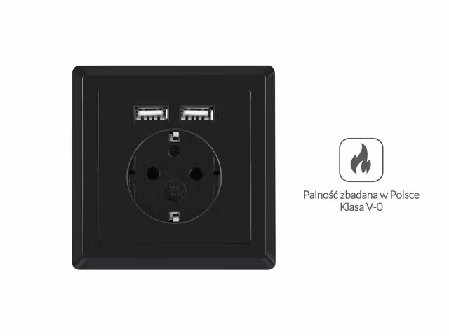 VÄGGUTTAG 230V MED 2 USB-PORTAR 2.1A, SCHUKO UTTAG SVART LANBERG