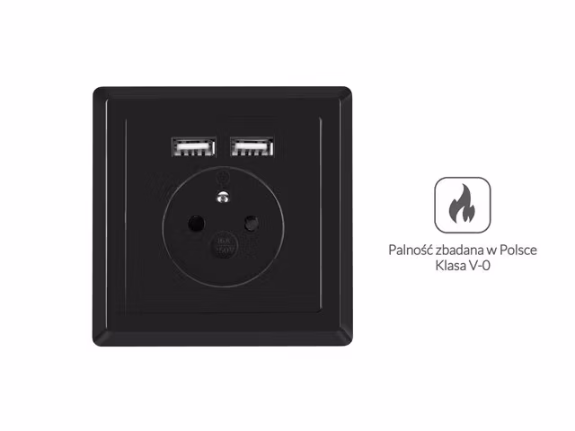 VÄGGUTTAG 230V MED 2 USB-PORTAR 2.1A, FRANSKT UTTAG SVART LANBERG