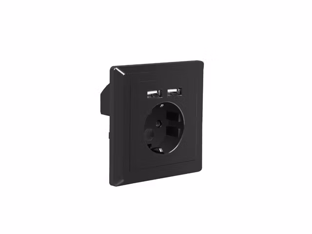 VÄGGUTTAG 230V MED 2 USB-PORTAR 2.1A, SCHUKO UTTAG SVART LANBERG