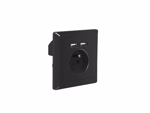 VÄGGUTTAG 230V MED 2 USB-PORTAR 2.1A, FRANSKT UTTAG SVART LANBERG