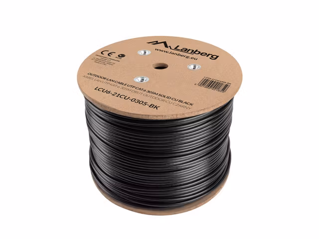 LAN-KABEL CAT.6 UTP 305M SOLID UTOMHUS CU SVART FLUKE PASSERADE LANBERG