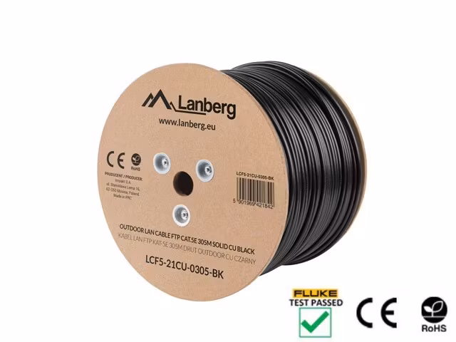 LAN-KABEL CAT.5E FTP 305M SOLID UTOMHUS CU SVART FLUKE PASSERADE LANBERG