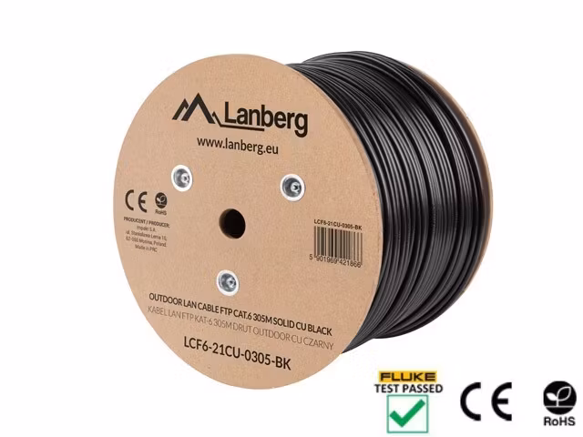 LAN-KABEL CAT.6 FTP 305M SOLID UTOMHUS CU SVART FLUKE PASSERADE LANBERG