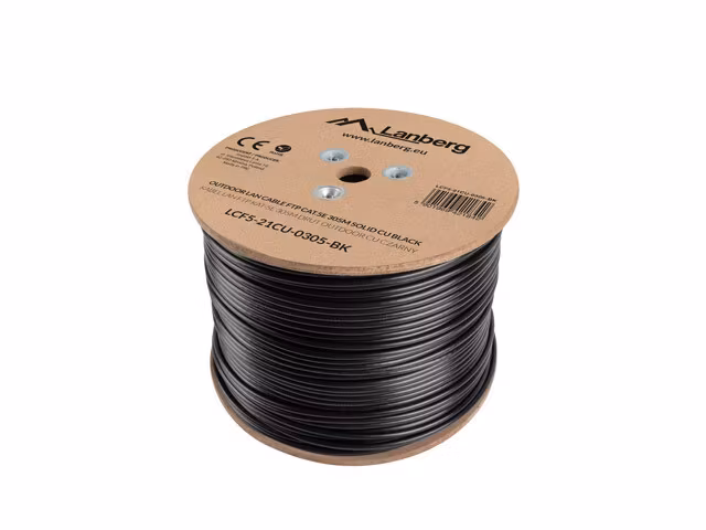 LAN-KABEL CAT.5E FTP 305M SOLID UTOMHUS CU SVART FLUKE PASSERADE LANBERG