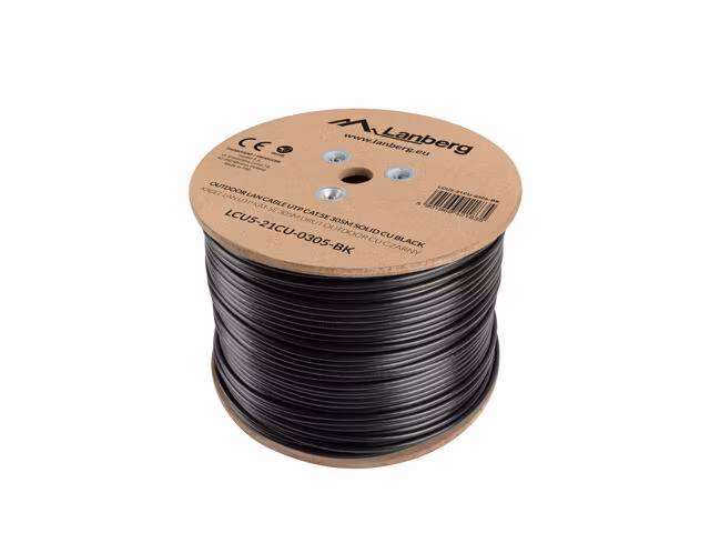 LAN-KABEL CAT.5E UTP 305M SOLID UTOMHUS CU SVART FLUKE PASSED LANBERG