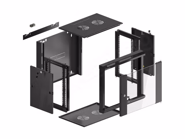 RACKSKÅP 19" VÄGGMONTERAT 9U 450 SNABBMONTERING (FLAT PACK) SVART LANBERG