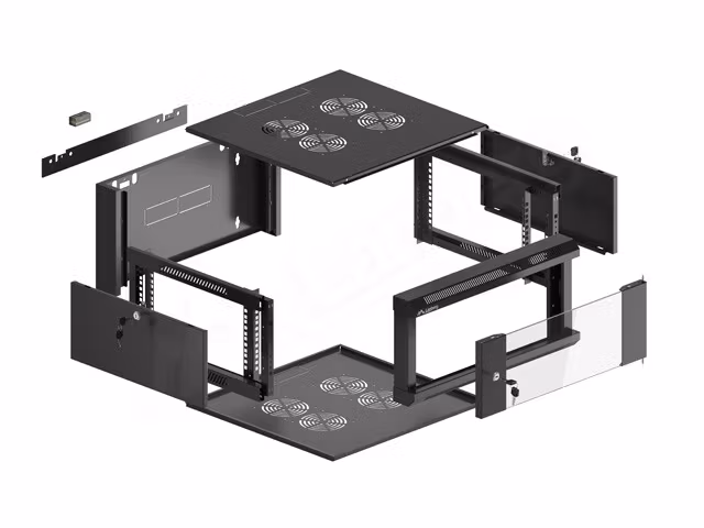 RACKSKÅP 19" VÄGGMONTERAT 4U 600 SNABBMONTERING (FLAT PACK) SVART LANBERG