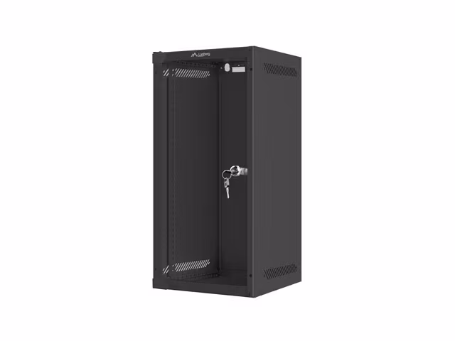RACKSKÅP 10" VÄGGMONTERAT 12U/280X310 (FLAT PACK) MED GLASDÖRR SVART LANBERG