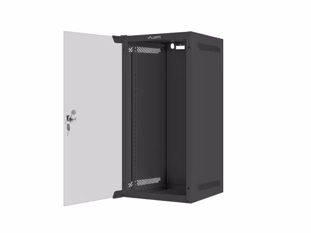 RACKSKÅP 10" VÄGGMONTERAT 12U/280X310 (FLAT PACK) MED GLASDÖRR SVART LANBERG