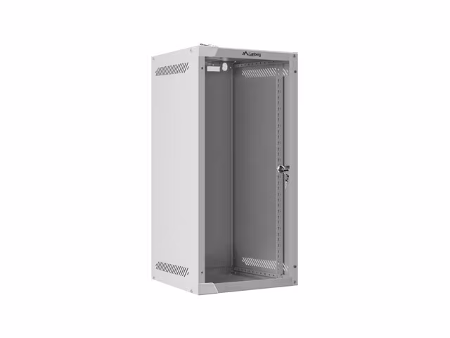 RACKSKÅP 10" VÄGGMONTERAT 12U/280X310 (FLAT PACK) MED GLASDÖRR GRÅ LANBERG