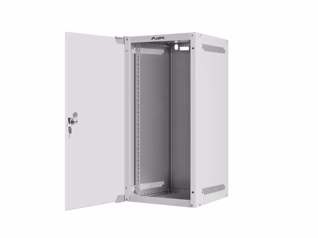 RACKSKÅP 10" VÄGGMONTERAT 12U/280X310 (FLAT PACK) MED GLASDÖRR GRÅ LANBERG
