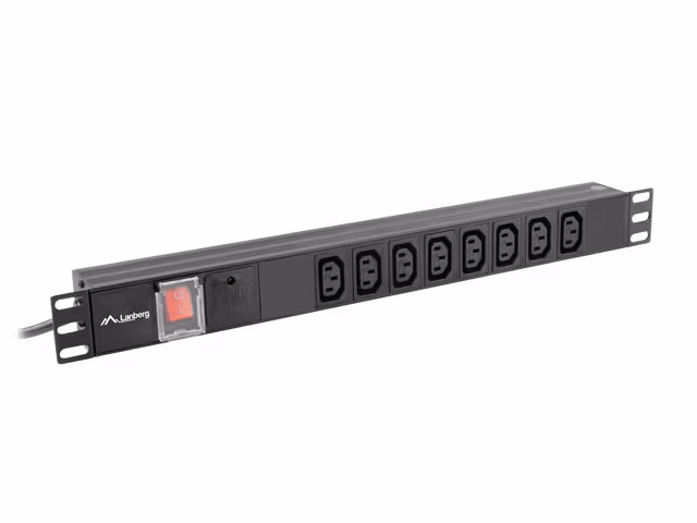 STRÖMFÖRDELNINGSENHET (PDU) 19" LANBERG 1U 16A 2M 8X IEC C13 UTTAG SVART C20