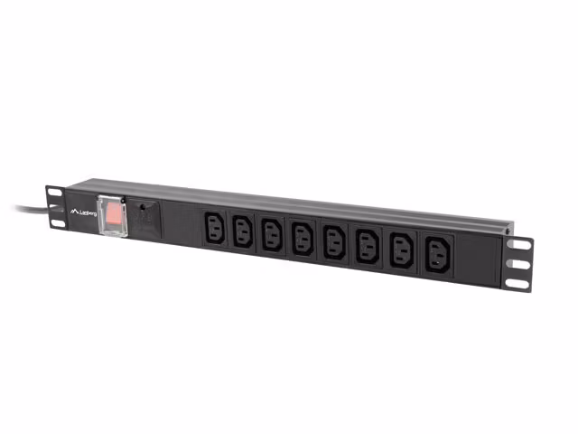 STRÖMFÖRDELNINGSENHET (PDU) 19" LANBERG 1U 16A 2M 8X IEC C13 UTTAG SVART C20