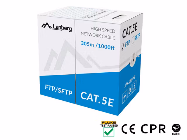 LAN-KABEL CAT.5E SFTP 305M SOLID CU CPR + FLUKE GODKÄND GRÅ LANBERG