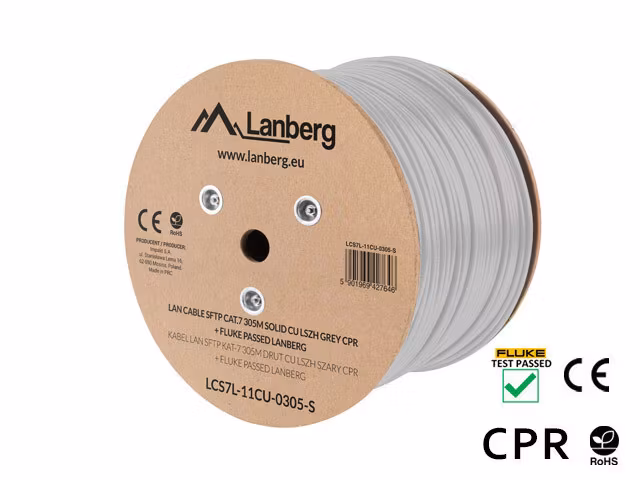 LAN-KABEL CAT.7 SFTP 305M SOLID CU LSZH GRÅ CPR + FLUKE GODKÄND LANBERG